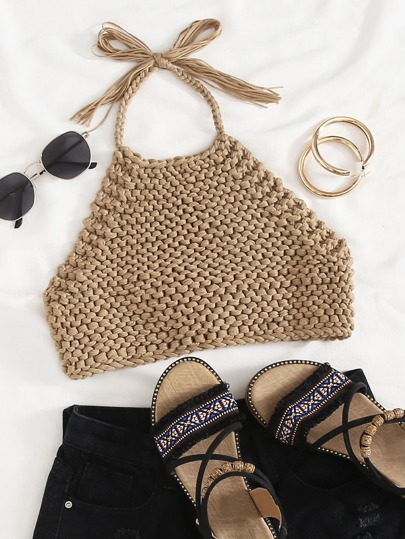 Tie Back Crop Knit Top