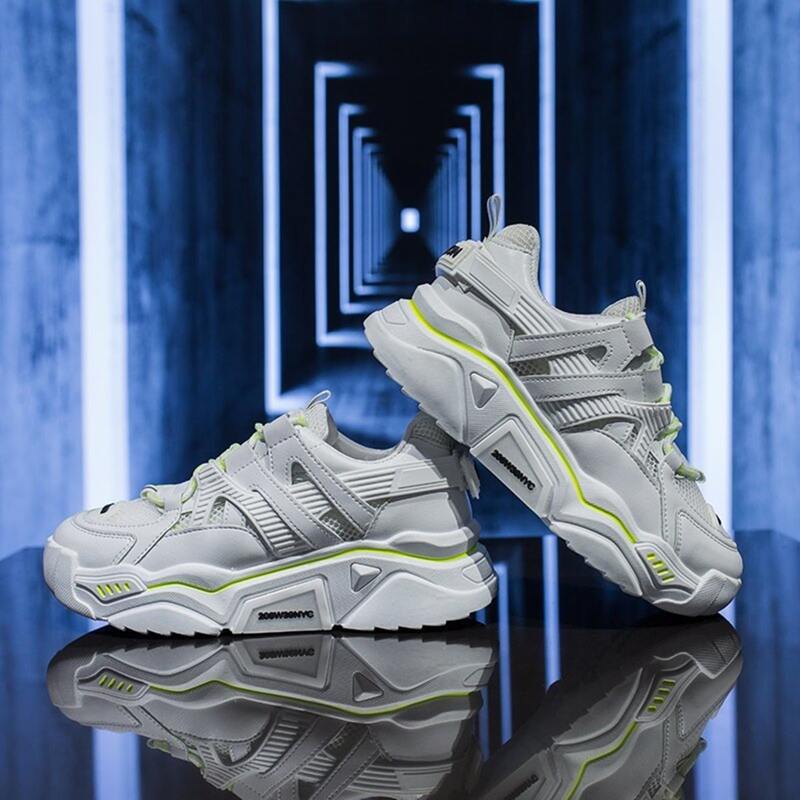 

Lace-up Mesh Panel Chunky Sneakers, White
