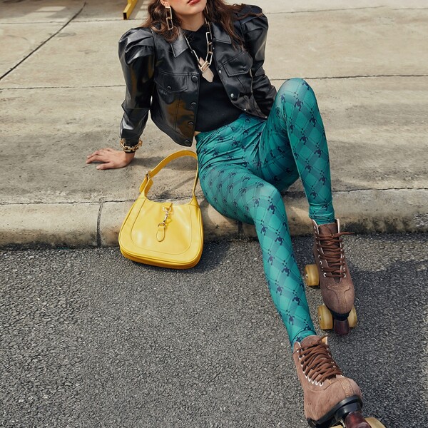

Allover Print Plaid Leggings, Green