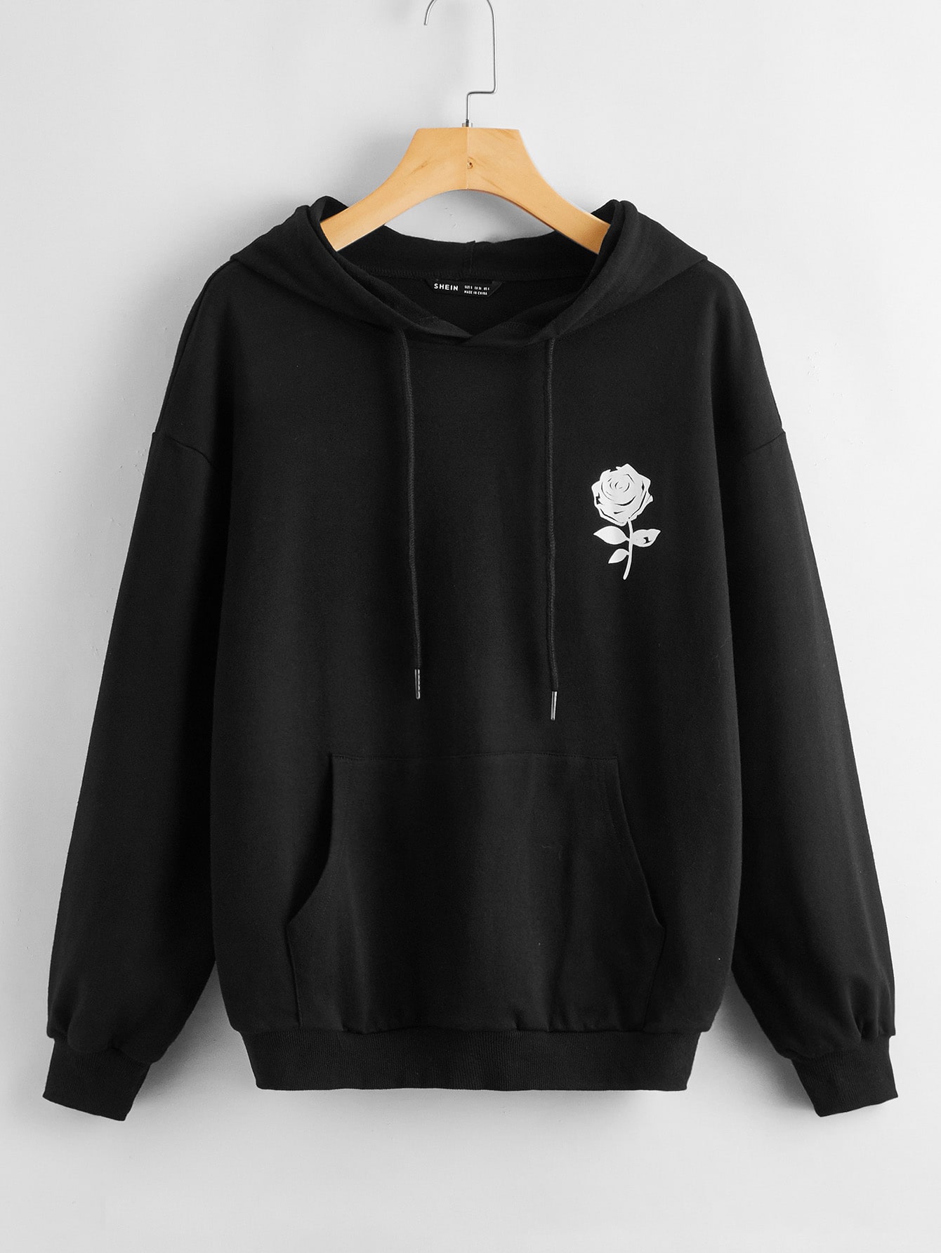 Drop Shoulder Floral Print Drawstring Hoodie thumbnail