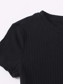 SHEIN EZwear Solid Rib-knit Bodycon Dress - Black - View 4