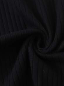 SHEIN EZwear Solid Rib-knit Bodycon Dress - Black - View 5