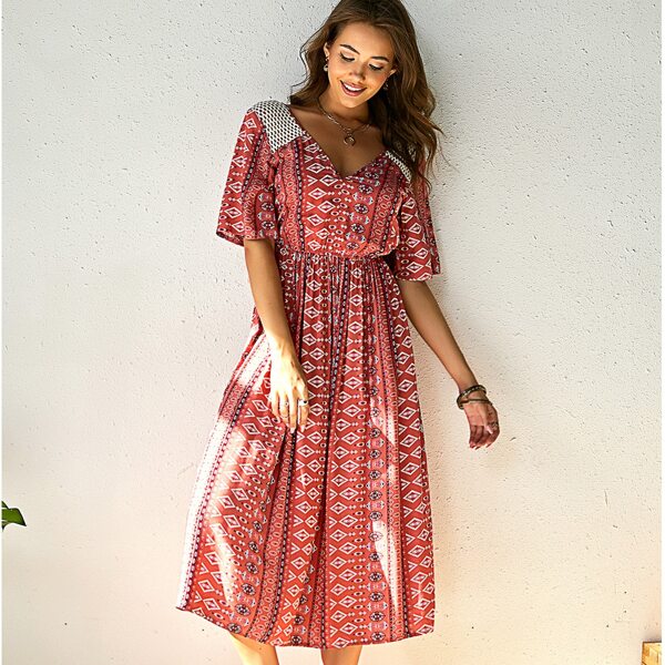 

Tie Back Tribal Print Dress, Dusty pink
