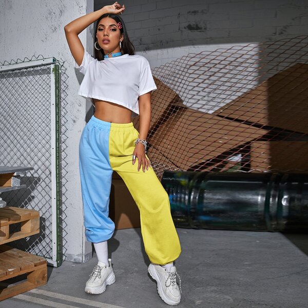 

Two Tone High Waist Sweatpants, Multicolor