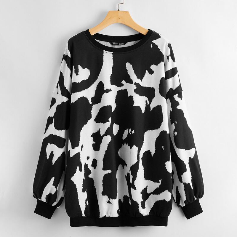 

Drop Shoulder Tie Dye Sweatshirt, Black and white