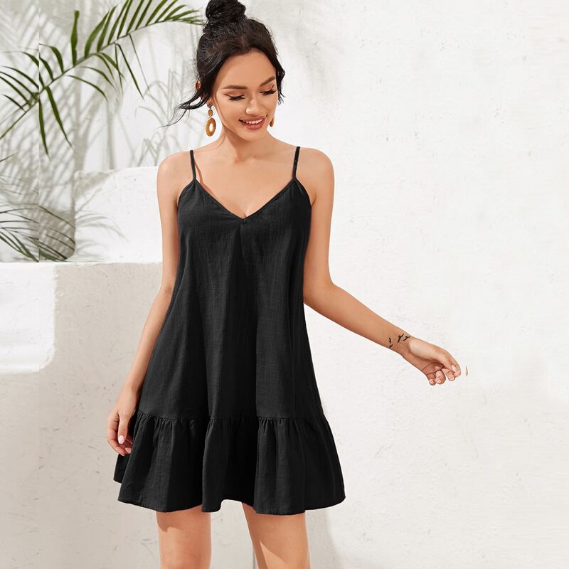 

Ruffle Hem Cami Dress, Black