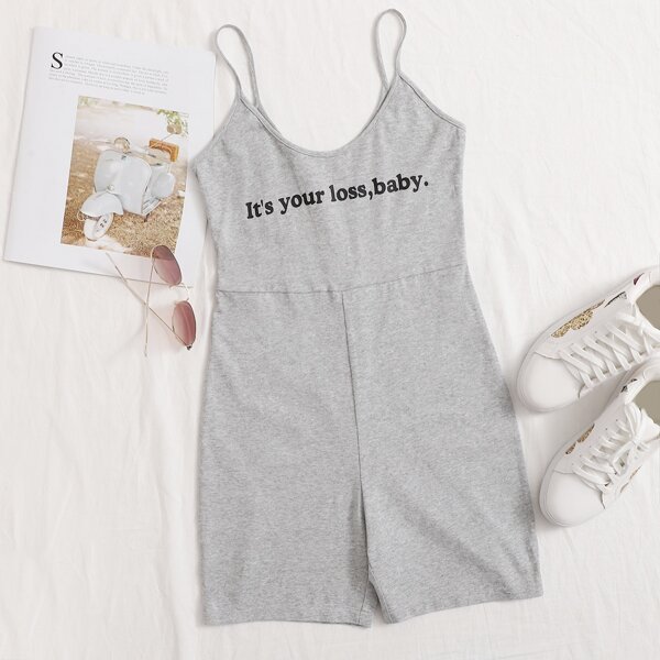 

Slogan Graphic Slip Romper, Light grey