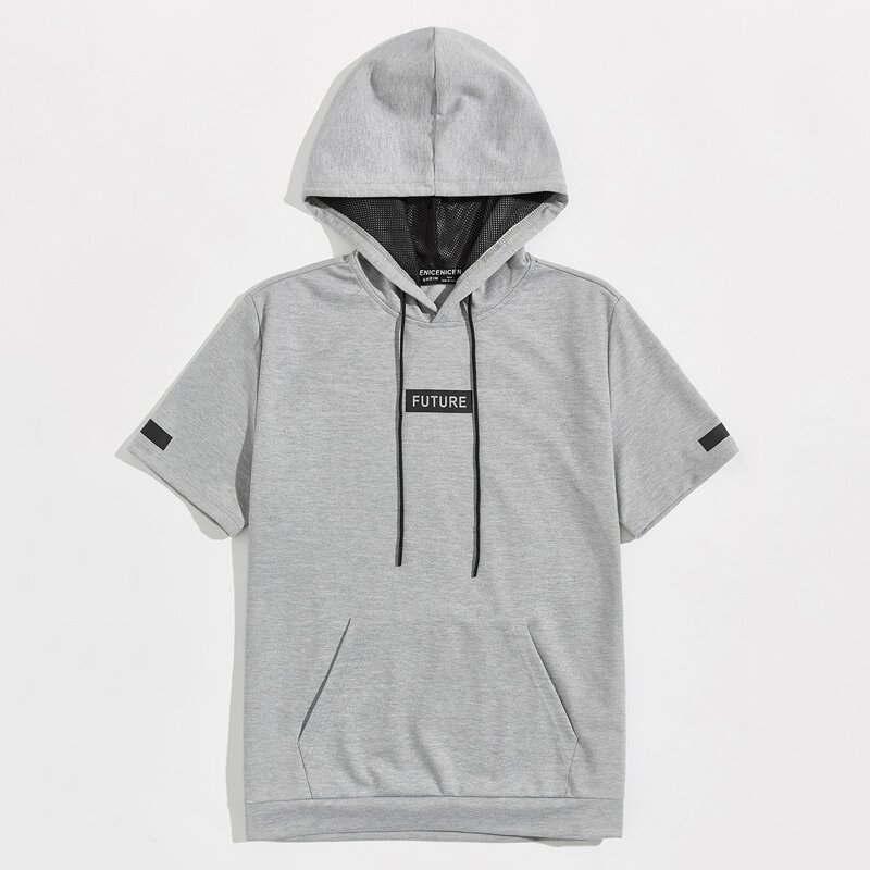 

Guys Drawstring Detail Letter Graphic Hoodie, Grey