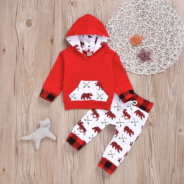 

Toddler Girls Gingham Hoodie & Pants, Red and white