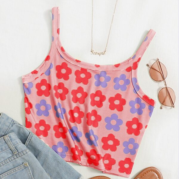 

Flower Print Crop Cami Top, Coral pink