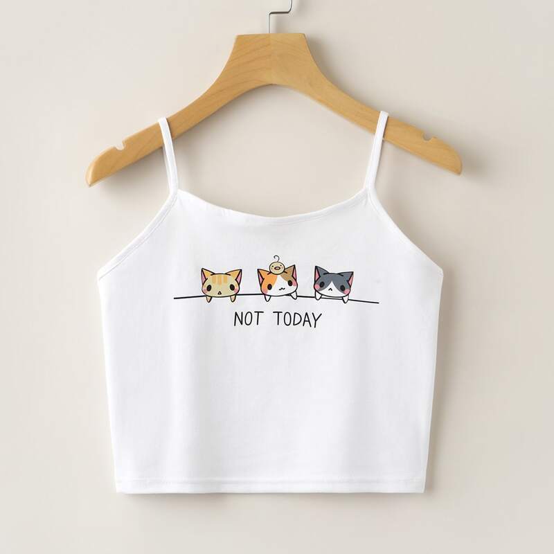

Cartoon & Letter Graphic Cami, White