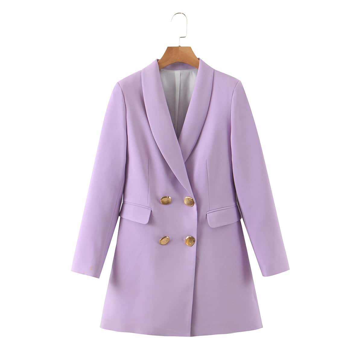 

Solid Double Breasted Longline Blazer, Lilac purple