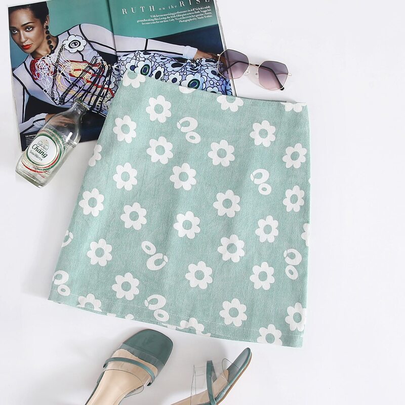 

Corduroy Floral Skirt, Baby blue