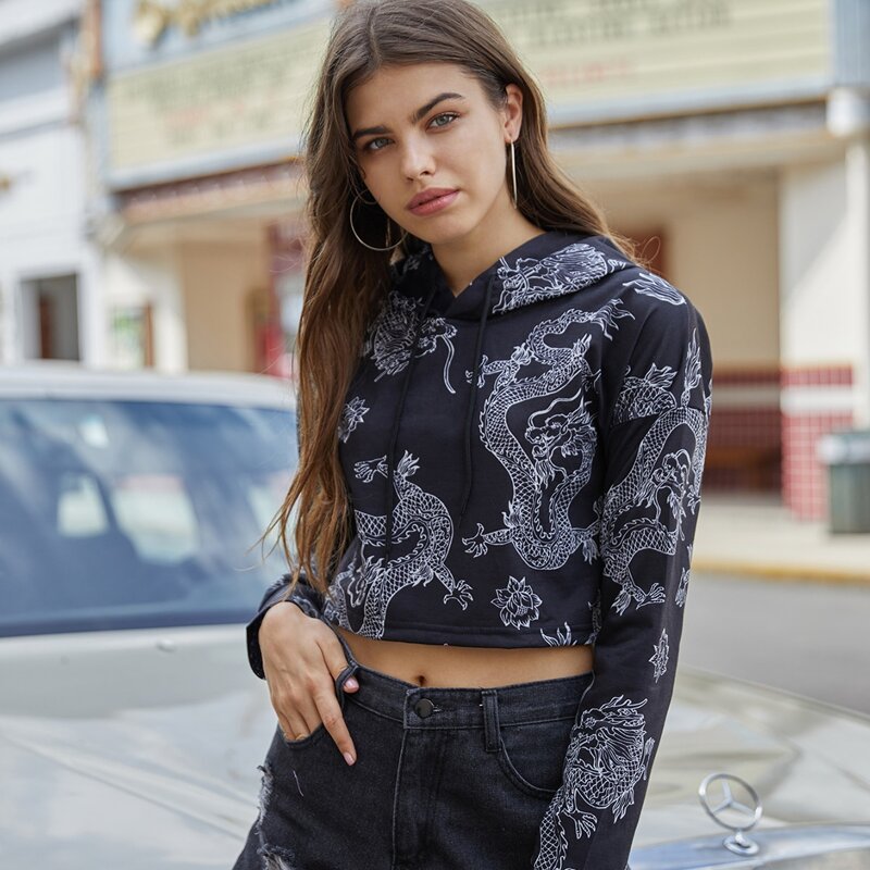 

Chinese Dragon Graphic Hooded Sweatshirt, Black