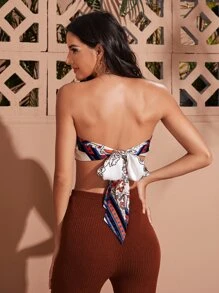 SHEIN 後繫帶絲巾圖案手帕上衣 - 彩色 - 查看 2