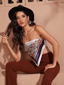 SHEIN 後繫帶絲巾圖案手帕上衣 - 彩色 - 查看 3