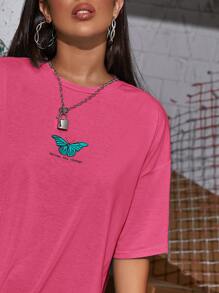 SHEIN Unity T-shirt Hewan Berwarna merah muda Casual - Berwarna merah muda - View 3