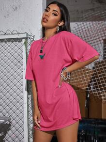 SHEIN Unity T-shirt Hewan Berwarna merah muda Casual - Berwarna merah muda - View 5