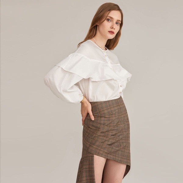 

BLOUSON SLEEVE RUFFLE BLOUSE, White