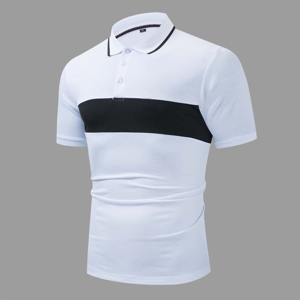 

Men Contrast Panel Polo Shirt, White