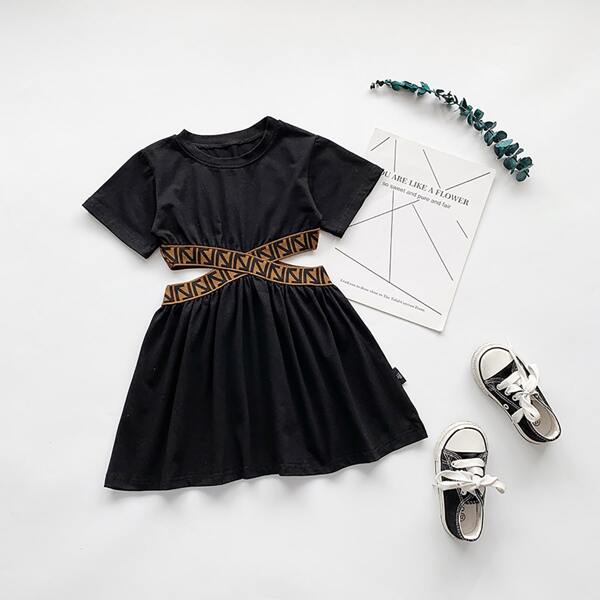 

Toddler Girls Tape Cut Out Side Dress, Black