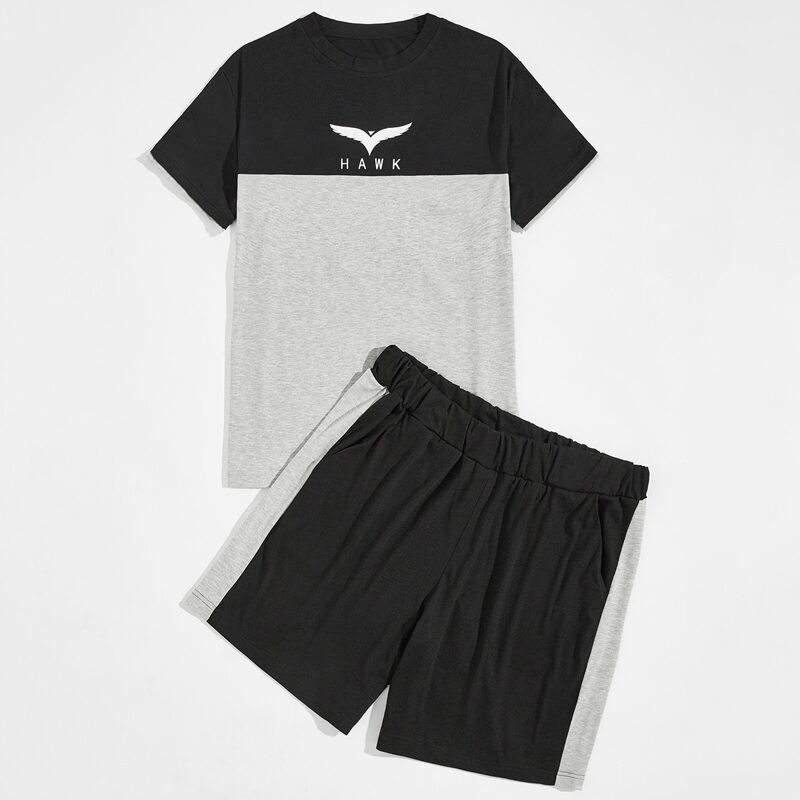 

Guys Two Tone Letter Graphic Tee With Shorts, Multicolor
