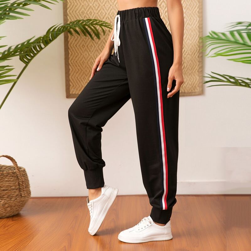 

Striped Tape Side Knot Sweatpants, Black