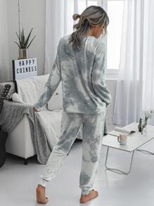 紮染落肩上衣帶結飾運動褲 - 淺灰色 - 查看 2