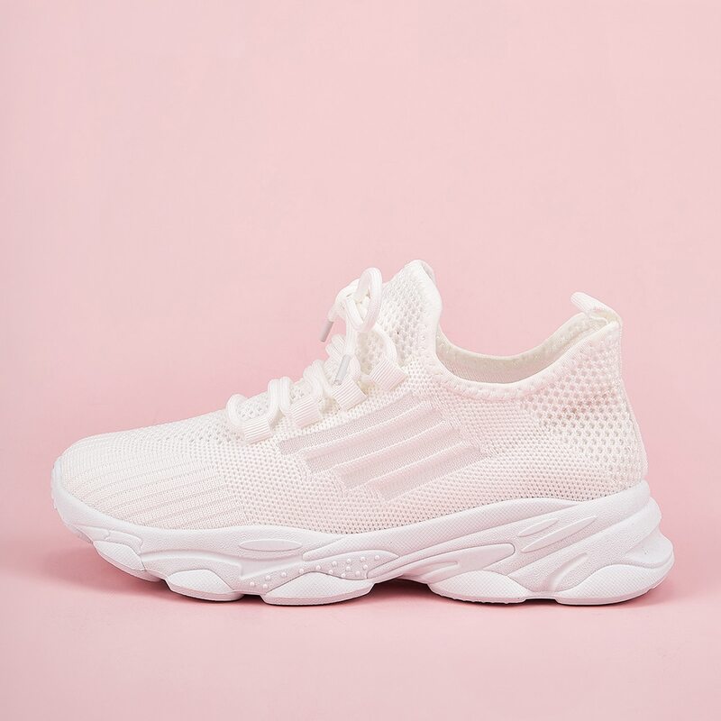 

Lace-up Front Knit Chunky Sneakers, White