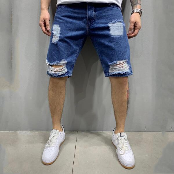 

Men Distressed Ripped Denim Shorts, Medium wash
