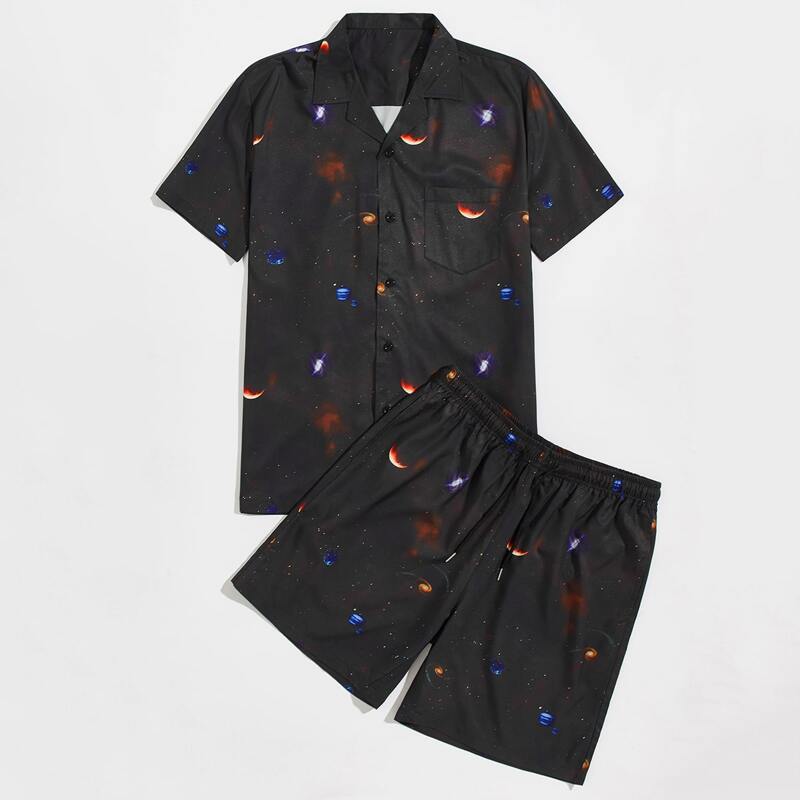 

Guys Galaxy Print Shirt & Shorts, Black