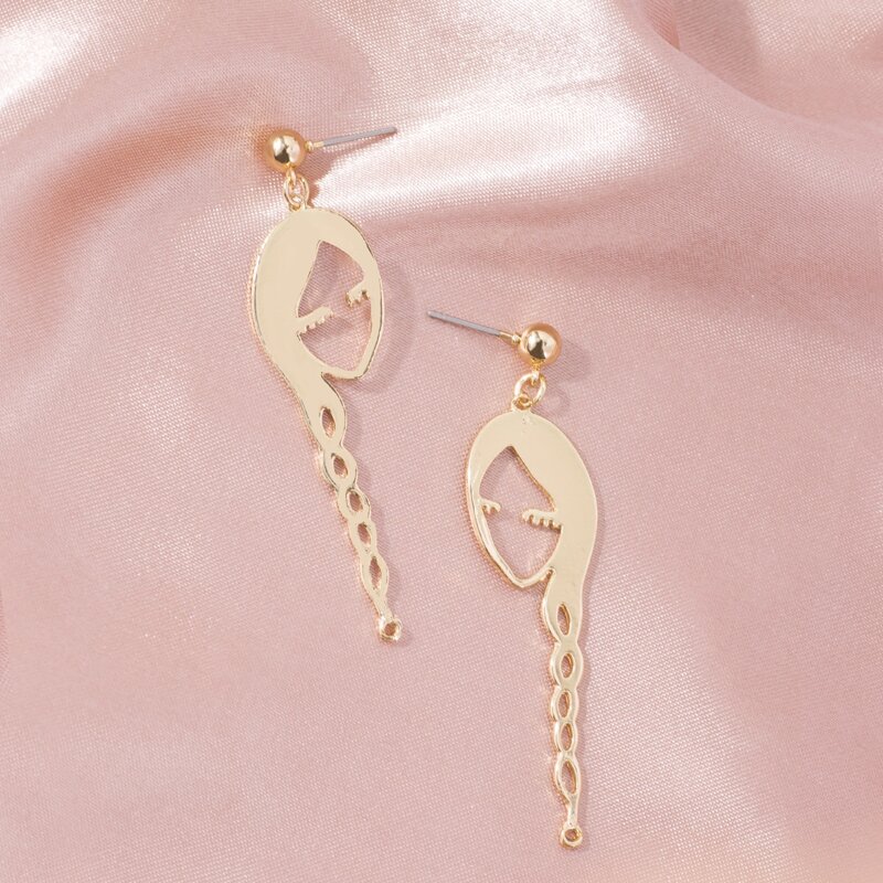

Long Braids Girl Drop Earrings, Gold