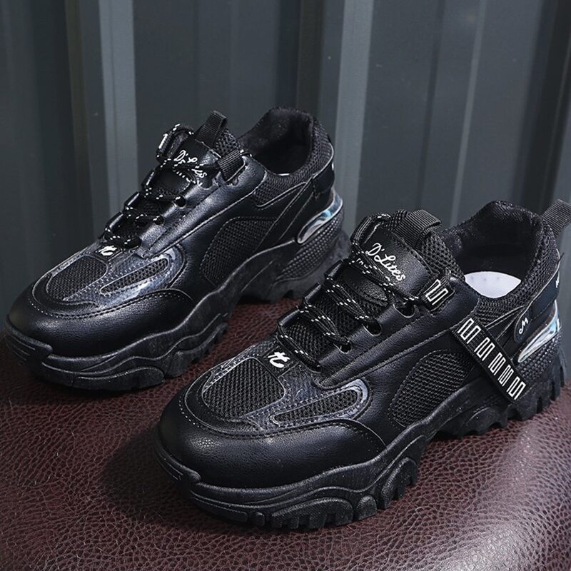 

Letter Lace-up Chunky Sneakers, Black