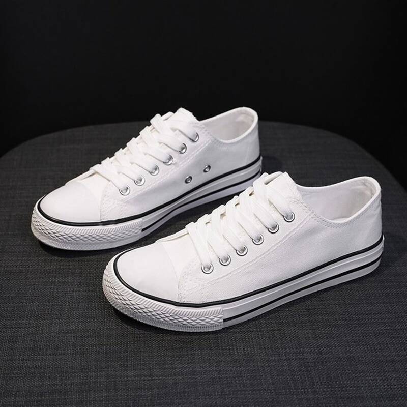 

Solid Lace-up Canvas Sneakers, White