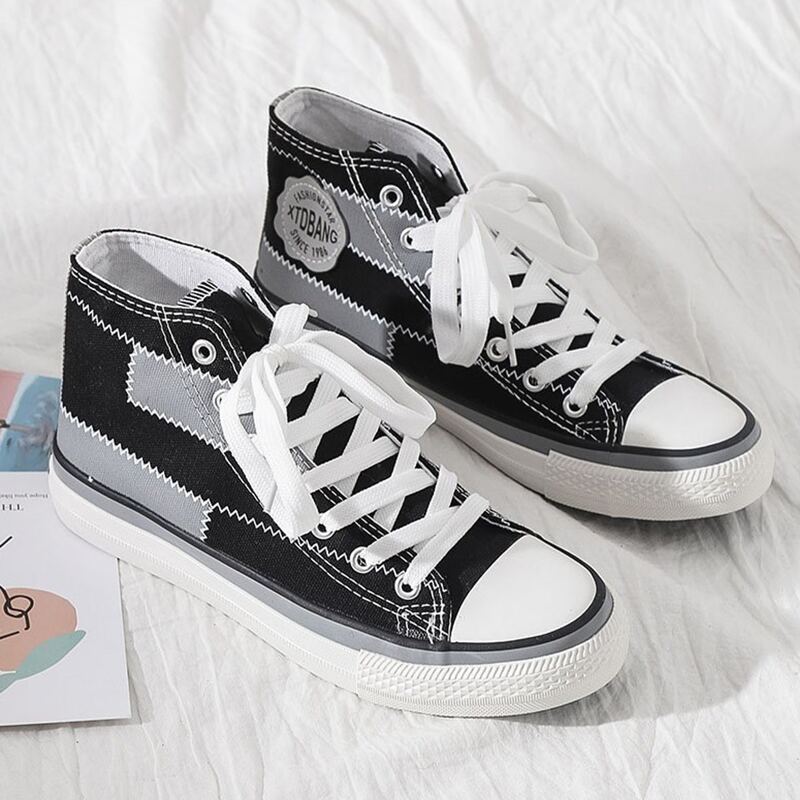 

High Top Lace-up Canvas Sneakers, Multicolor