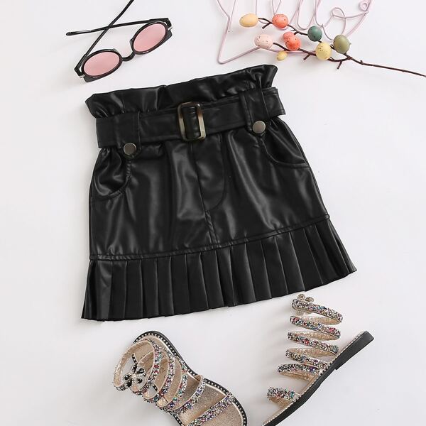 

Toddler Girls Belted PU Leather Skirt, Black