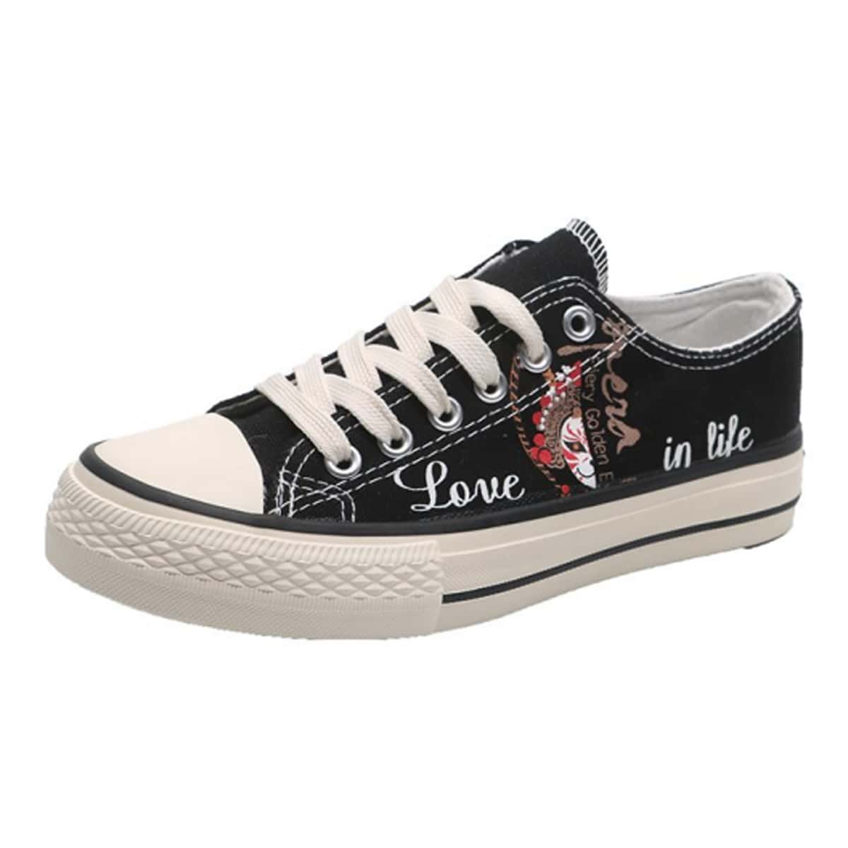 

Peking Opera Lace-up Canvas Sneakers, Black