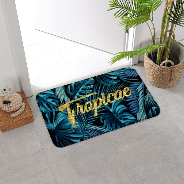 

Tropical Leaf Print Floor Mat, Multicolor