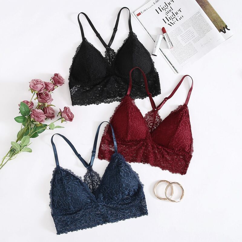 

3pack Floral Lace Triangle Bra Set, Multicolor