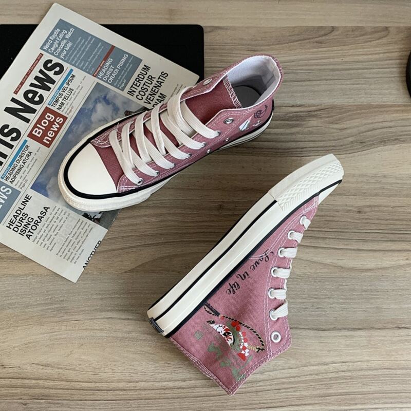 

Peking Opera High Top Canvas Sneakers, Dusty pink