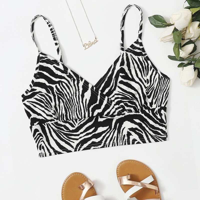 

Zebra Stripe Wrap Crop Top, Black and white