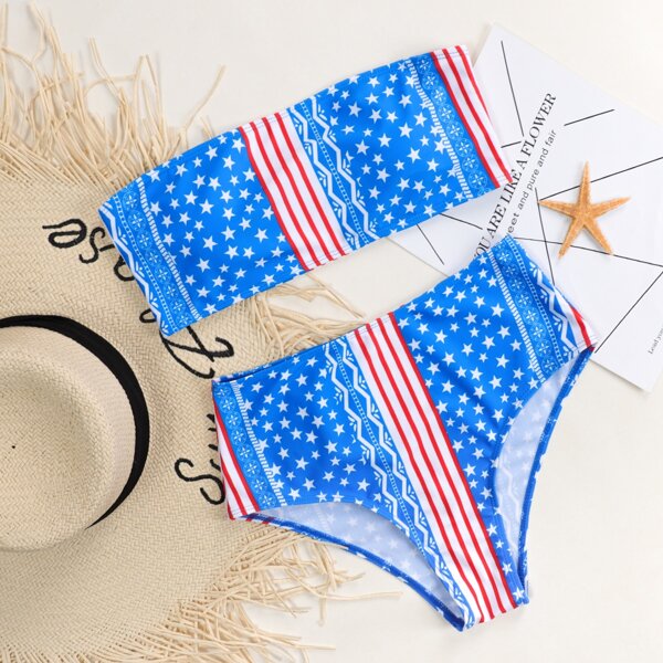 

Бикини в полоску с принтом "звезда, Многоцветный