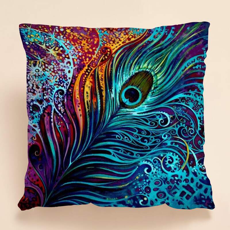 

Feather Print Cushion Cover Without Filler, Multicolor