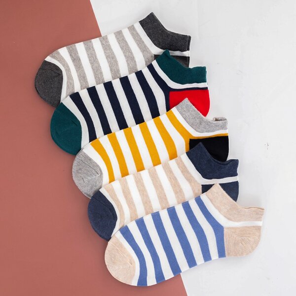 

5pairs Men Striped Ankle Socks, Multicolor