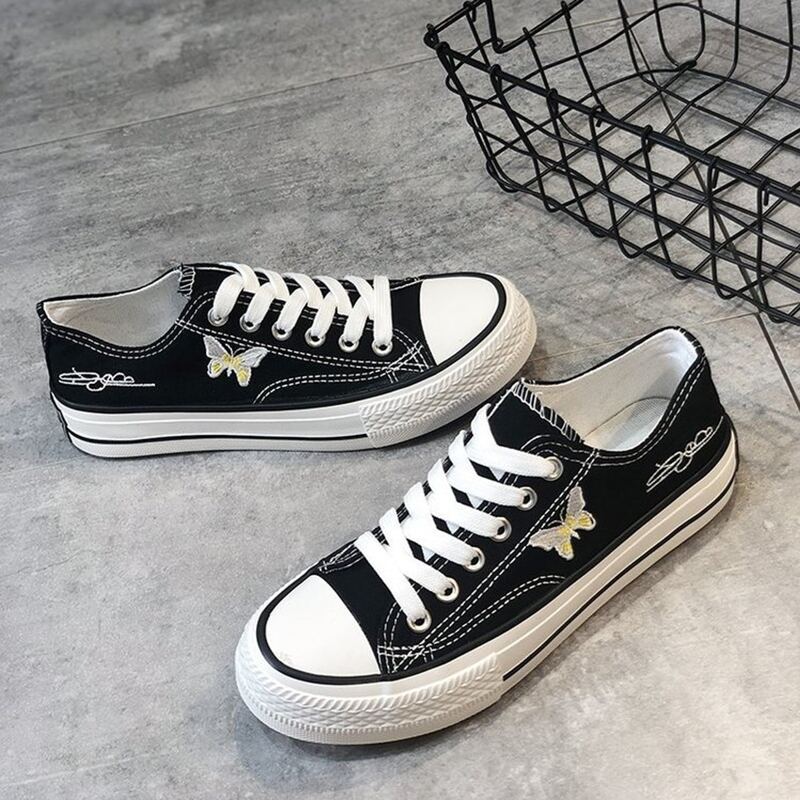 

Butterfly Lace-up Canvas Sneakers, Black