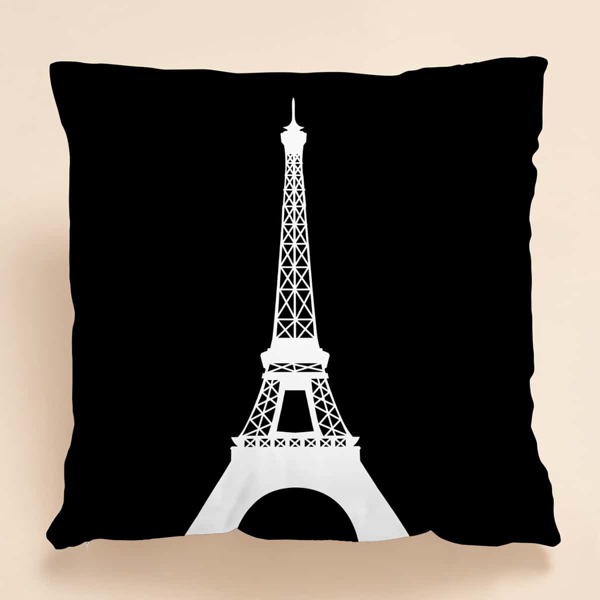 

Tower Print Cushion Cover Without Filler, Black and white