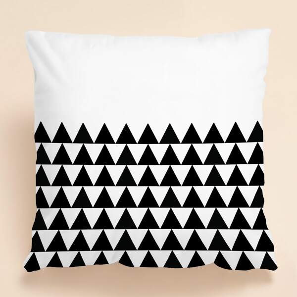 

Triangle Print Cushion Cover Without Filler, Black and white