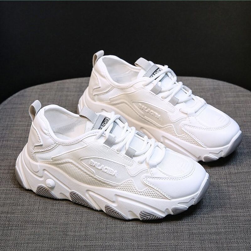 

Solid Lace-up Chunky Sneakers, White