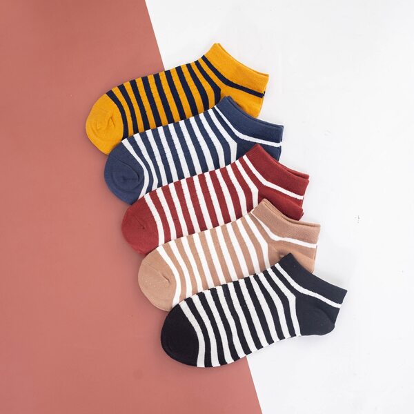 

5pairs Men Striped Ankle Socks, Multicolor