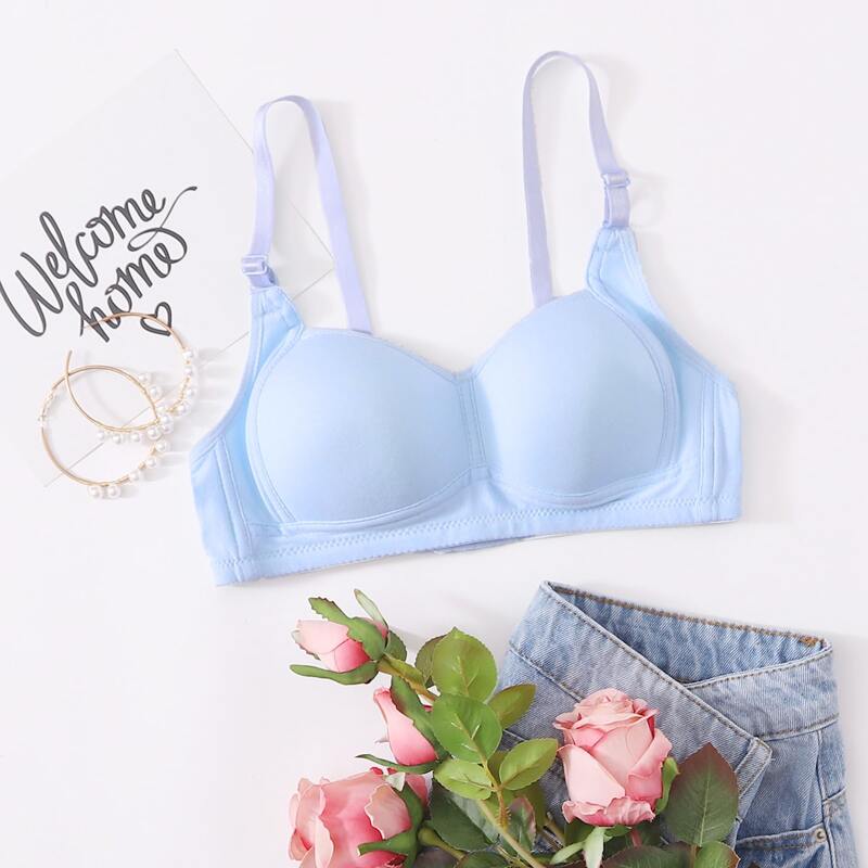 

Plain Adjustable Strap Bra, Pastel baby blue